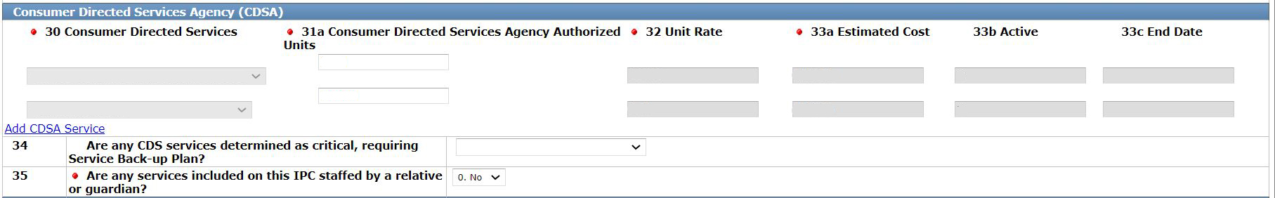 LTC Online Portal Individual Plan of Care screenshot