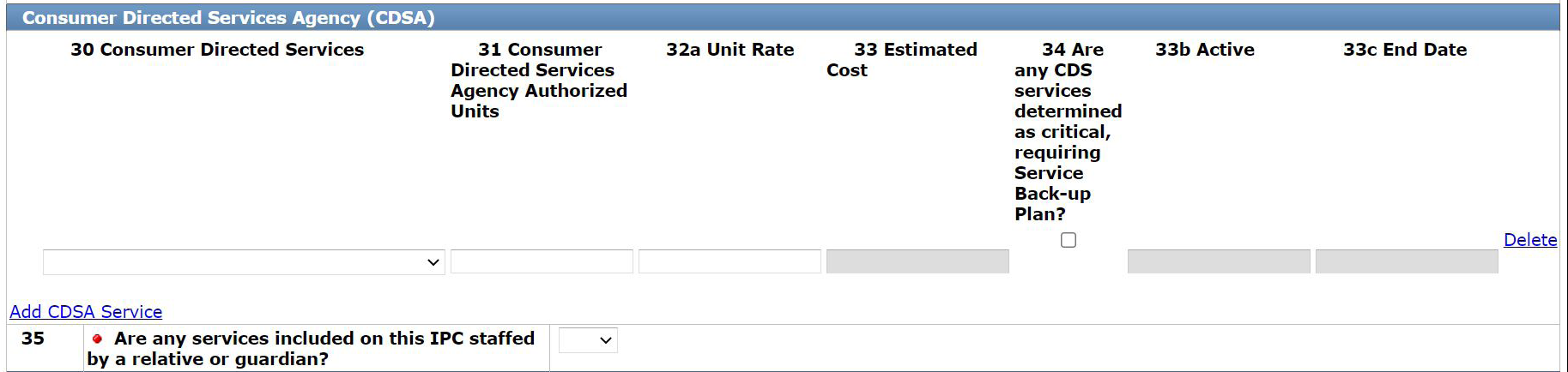 LTC Online Portal Individual Plan of Care screenshot